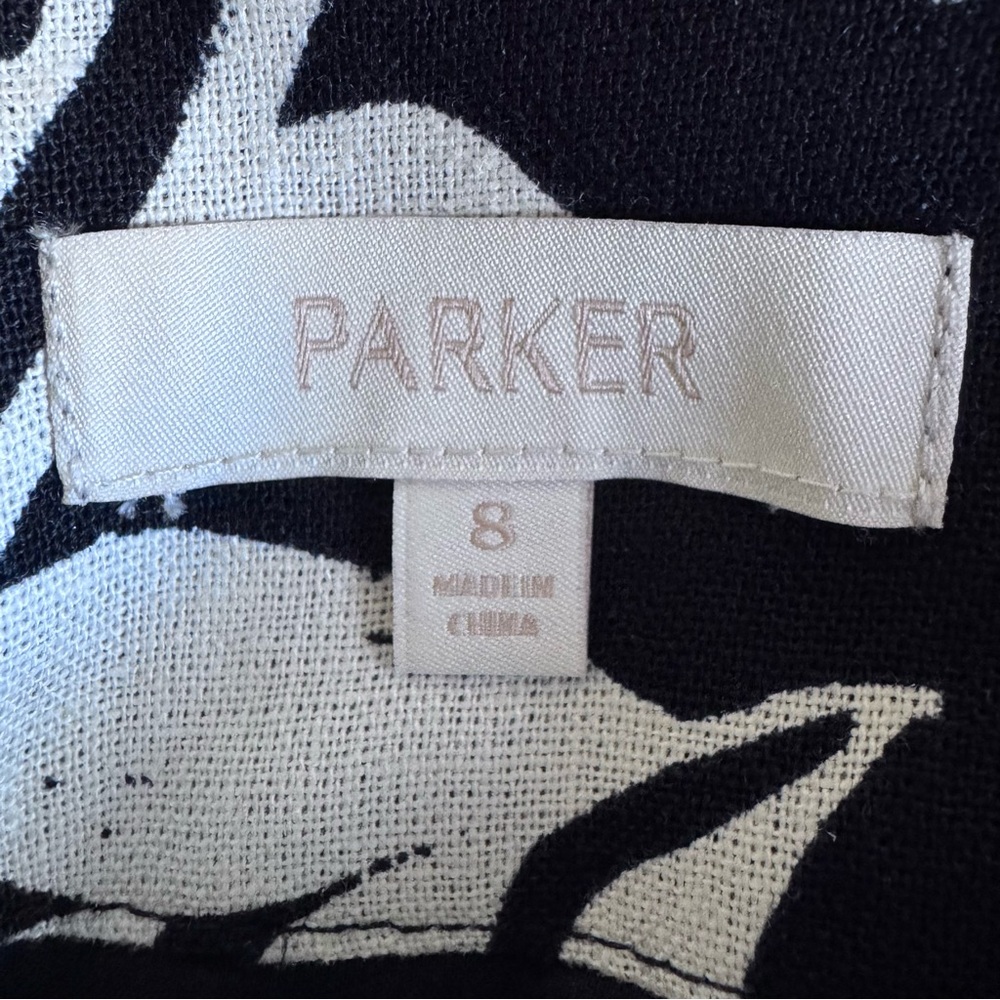 Parker the Kiley straight Midi Black and White leaf print needy Skirt woman's 8. - Picture 7 of 14